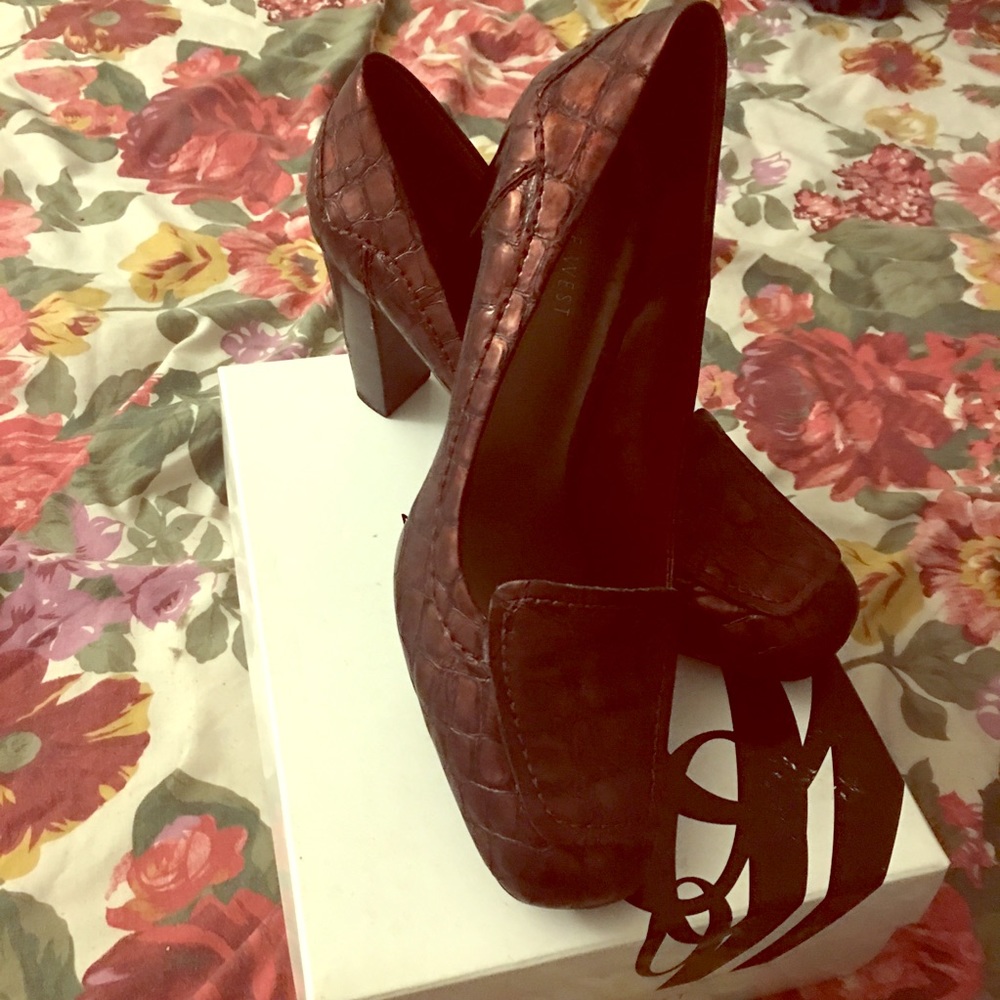 Dark Red High Printed Skin Heels